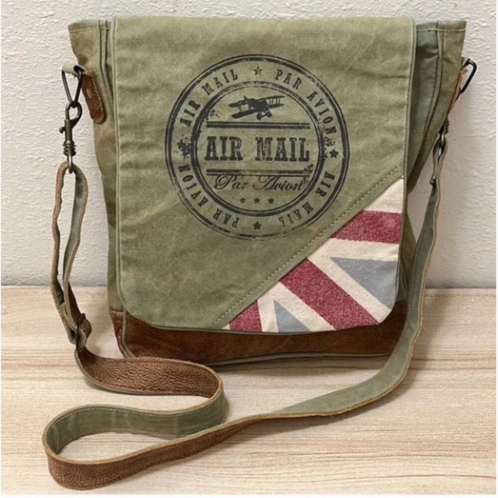 Vintage “Par Avion – Air Mail” Canvas and Leather Messenger Bag - Picture 15 of 16